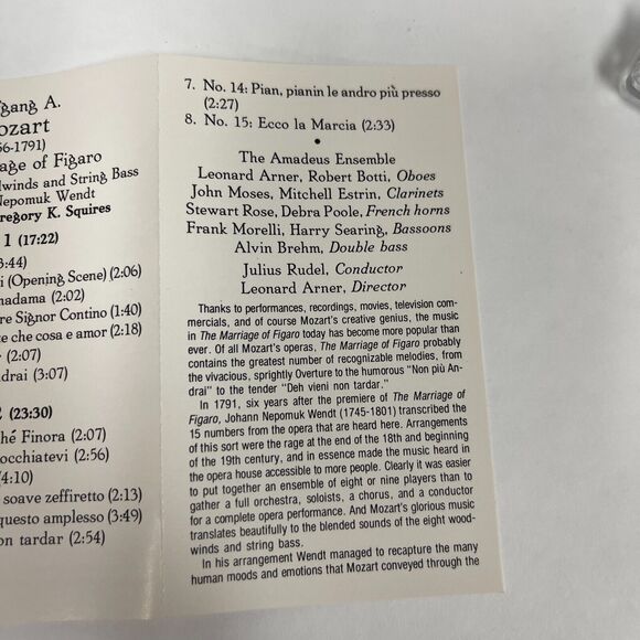 Wolfgang A. Mozart The Marriage of Figaro by Johann Nepomuk Wendt Cassette - Picture 4 of 8